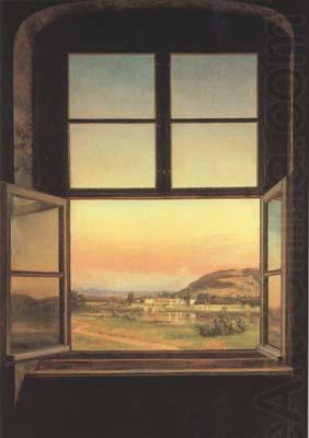 Window with a view of Pillnitz Castle (mk10), Johan Christian Dahl